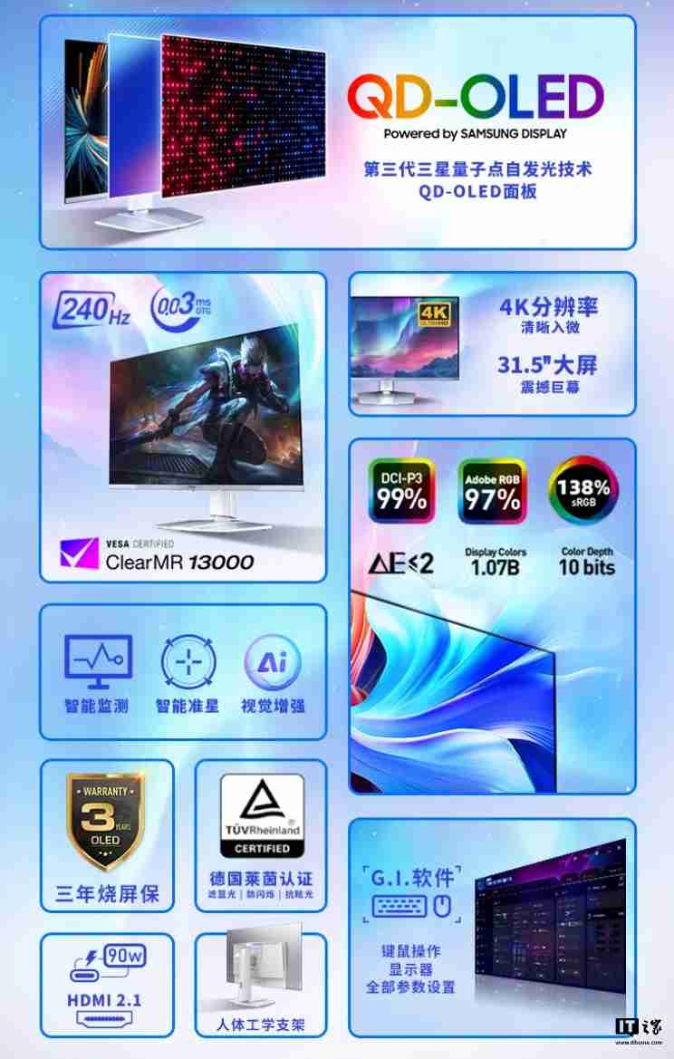 白色全家桶新选择,微星 MPG 321URXW QD-OLED 极光显示器发布