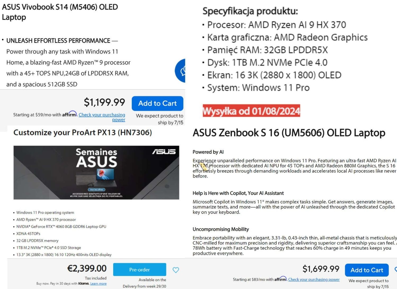 7 月 15 日发售，华硕预告搭载 AMD Ryzen AI 300 系列 APU 的笔记本