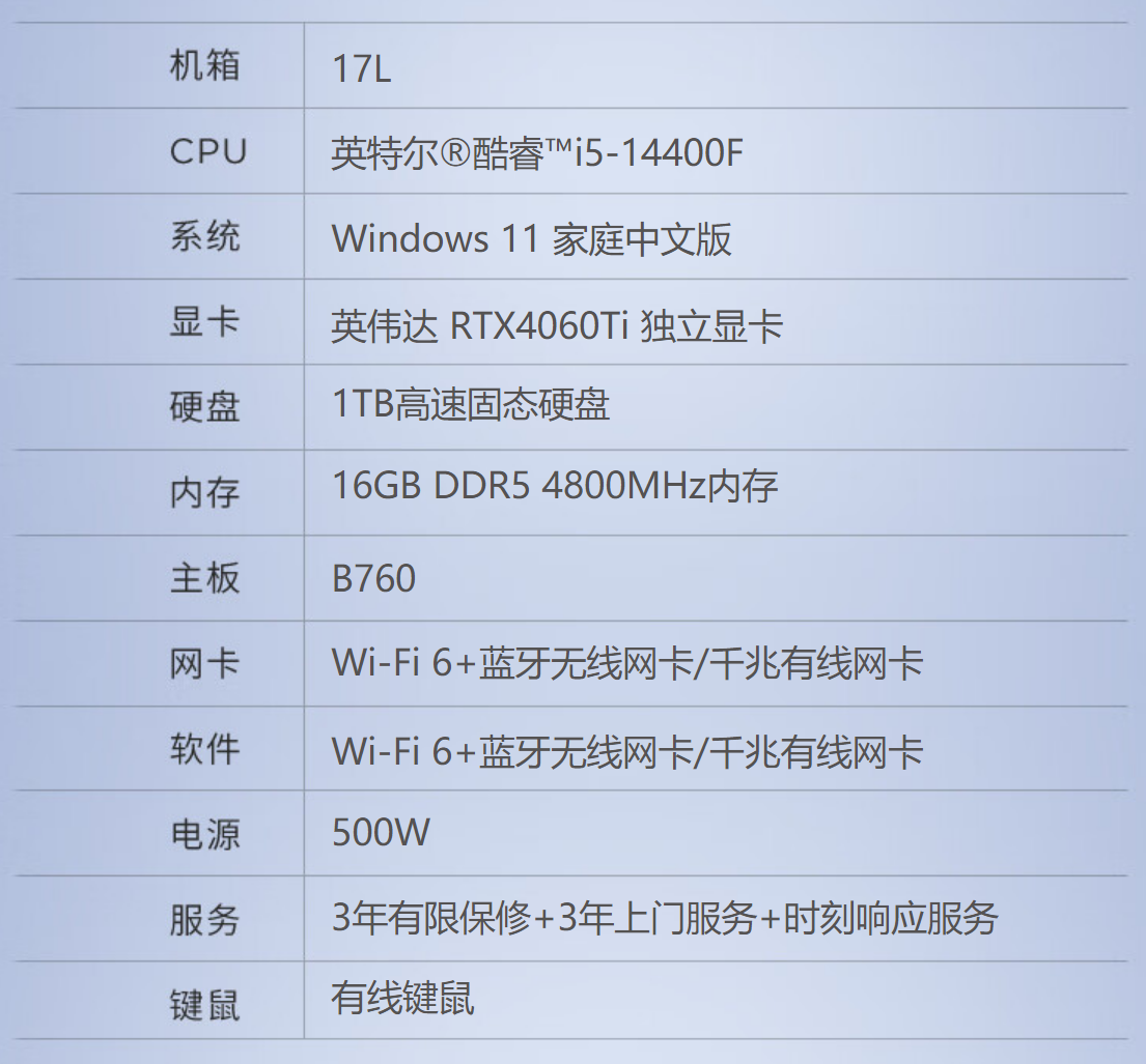 i5-14400F + RTX4060Ti:联想 T4900k 台式机 16G+1T 版 4932 元新低