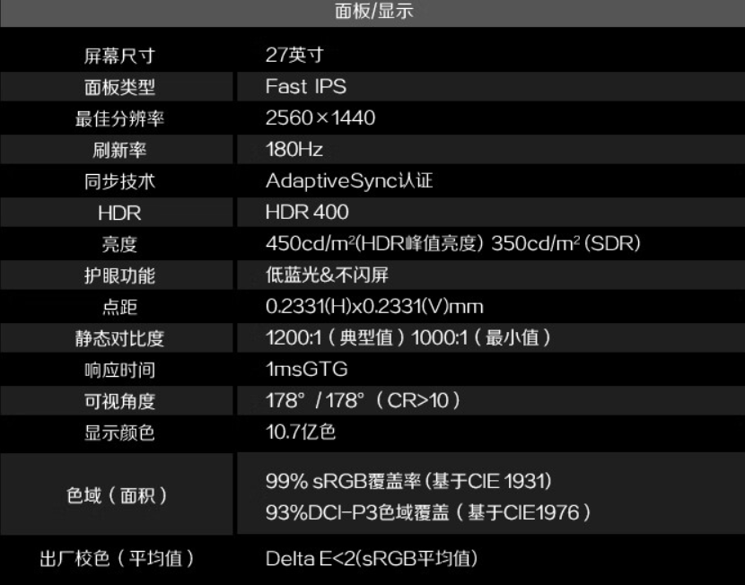 2K 180Hz+Fast IPS：AOC 宙斯盾 Q27G4 电竞显示器 1043 元新低
