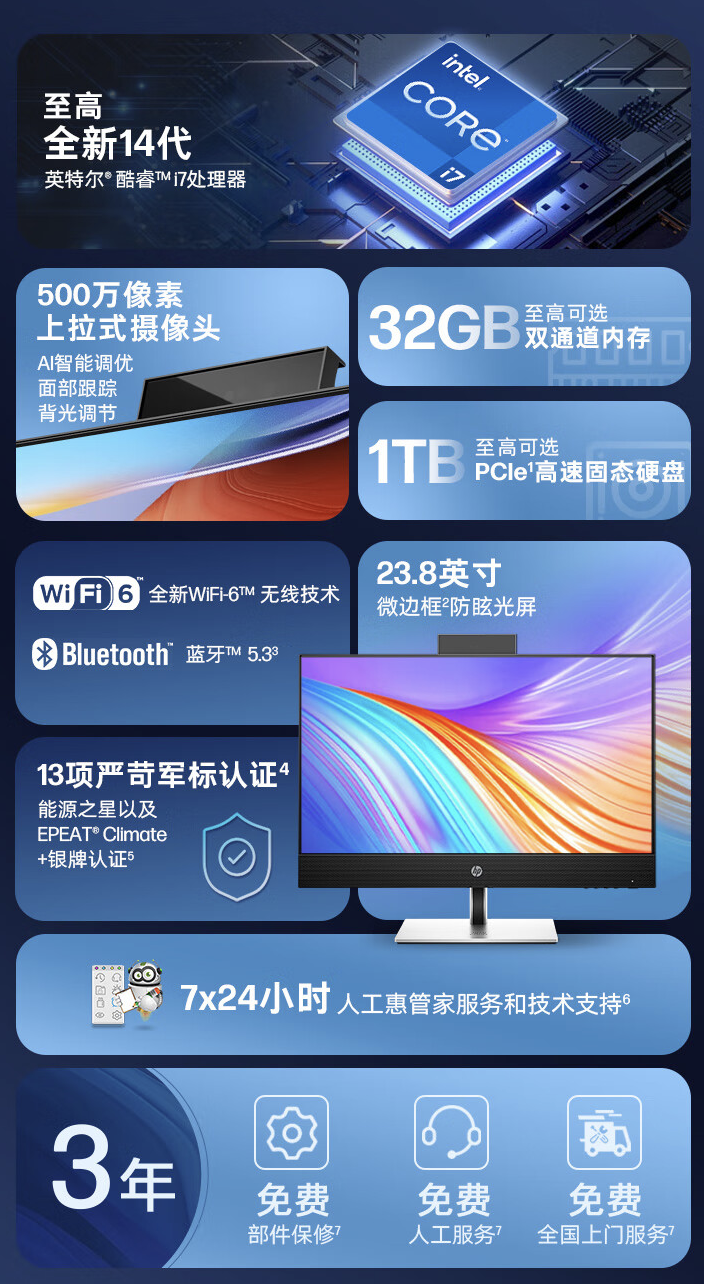 惠普战 99 商用一体机配置上新:1080P 23.8 英寸屏、i5-14500 + 1TB SSD 售 4899 元起