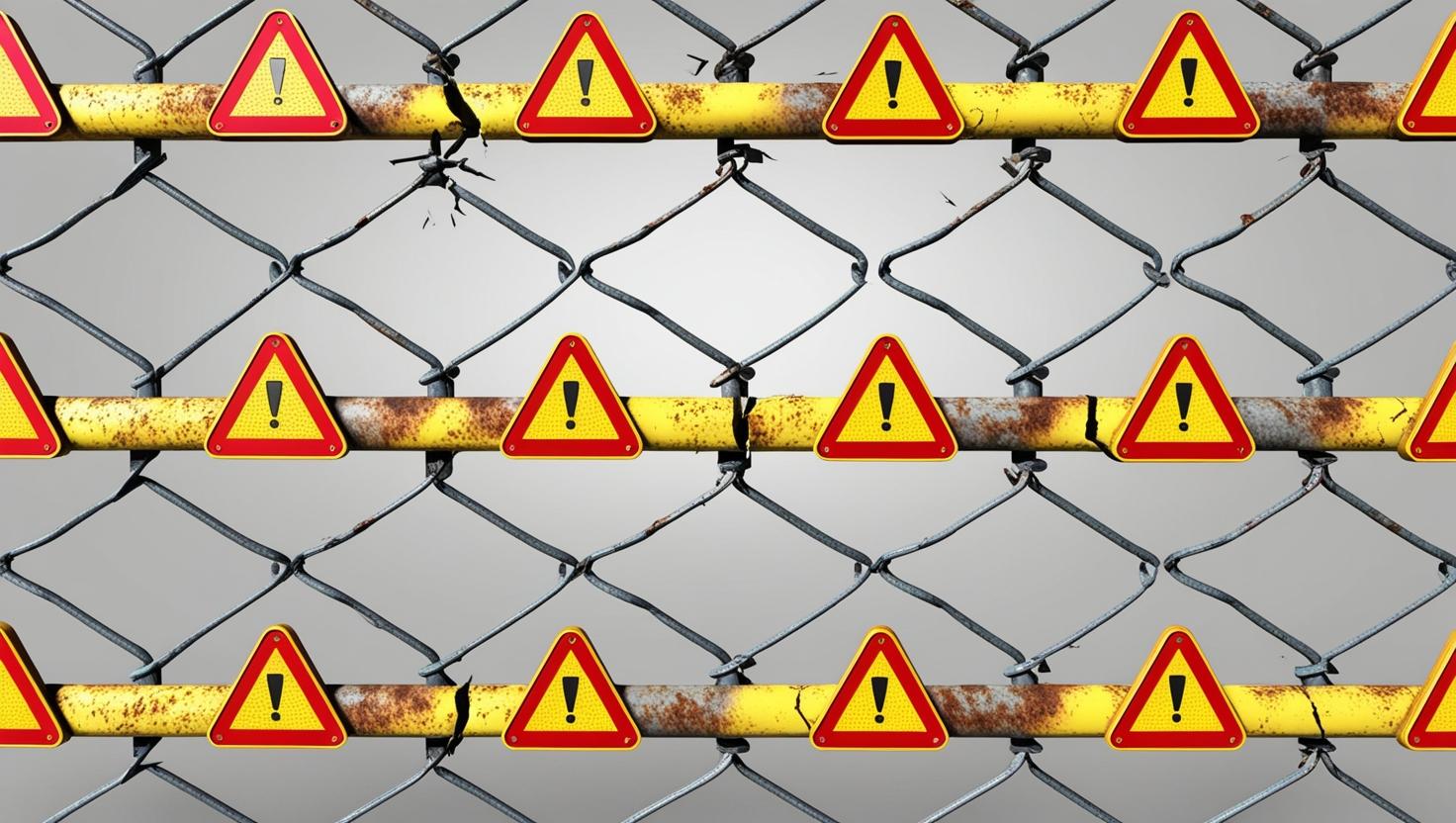 A cracked chain link with warning signs and alert symbols, showing vulnerability and potential attacks on blockchain systems in a light style, no more element, 3D style (1).jpg
