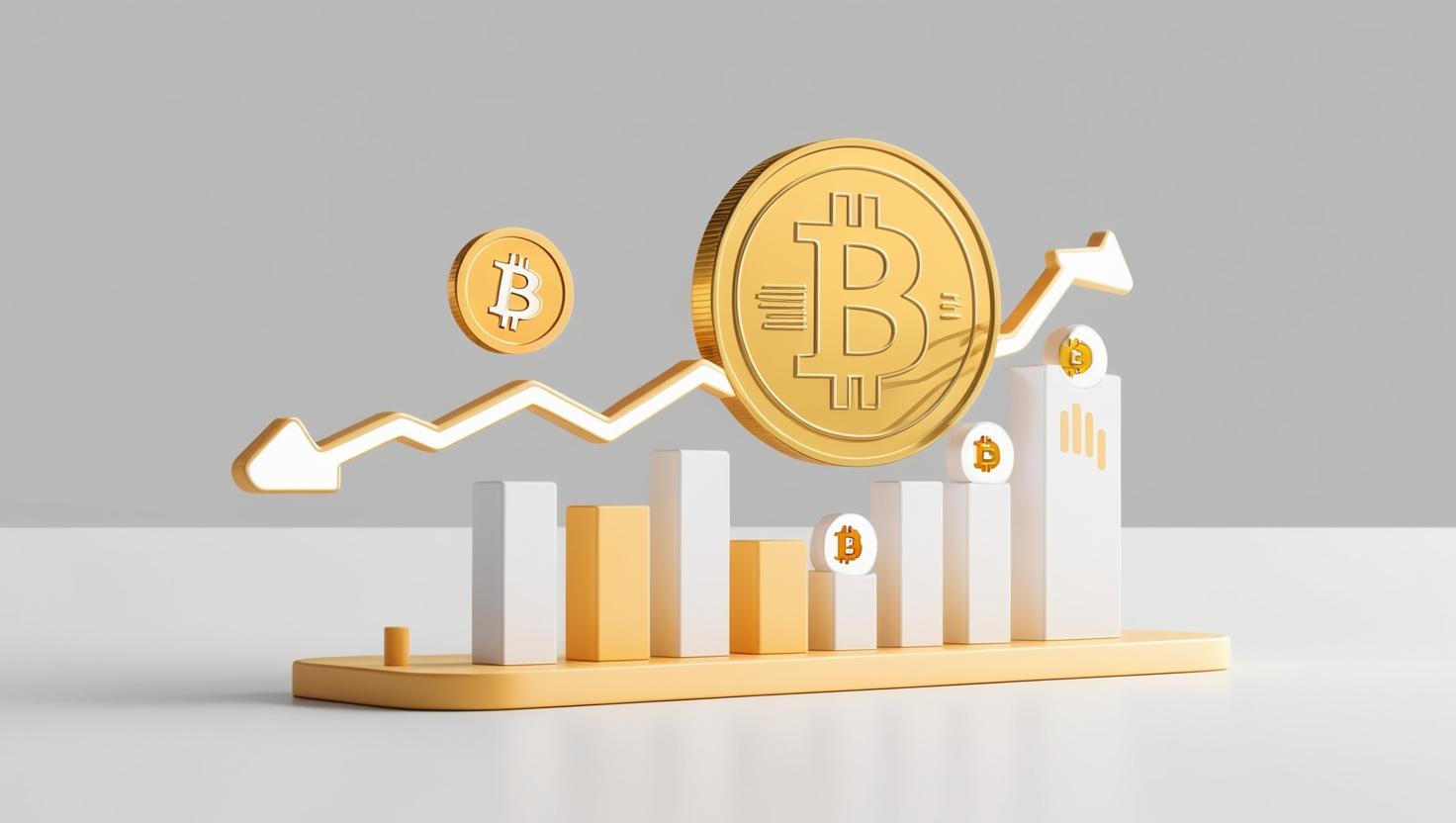 3D NFT，coin chart with Bitcoin coin ， value icons in a light style, no more element, no word (3).jpg