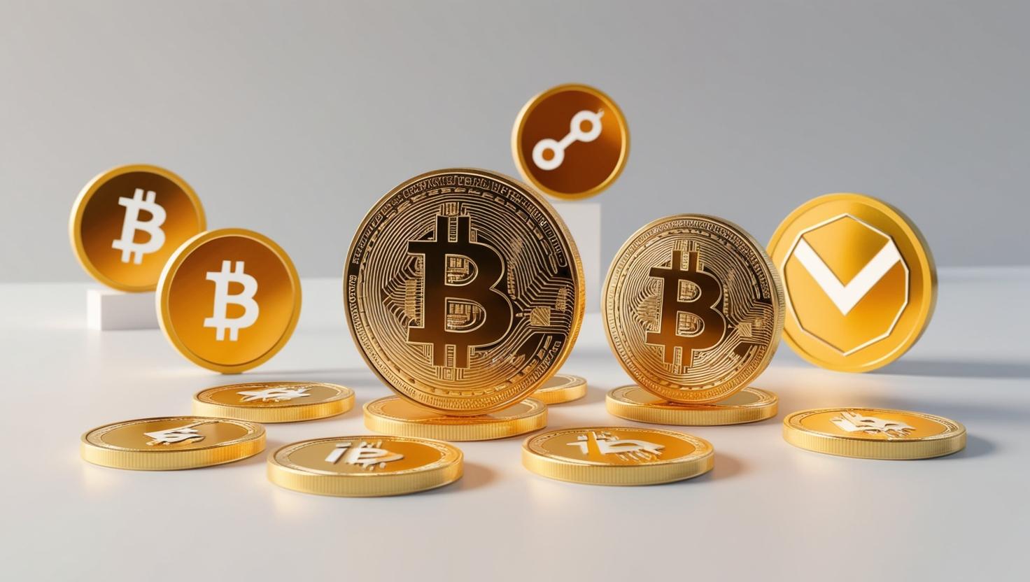 3D  cryptocurrencies，icoins in a light style, no more element, no word (1).jpg
