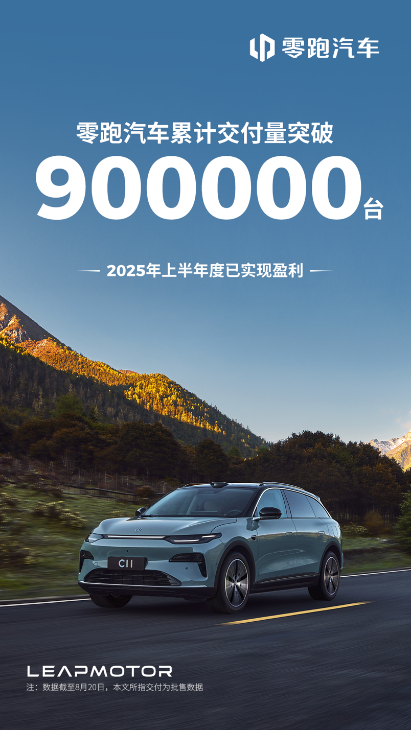 零跑汽车累计交付量突破90万台，上半年度已实现盈利