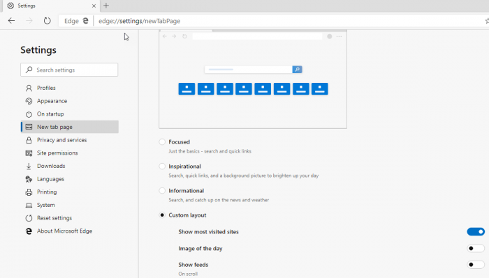 Win10 Edge Canary可自定义设置新标签页