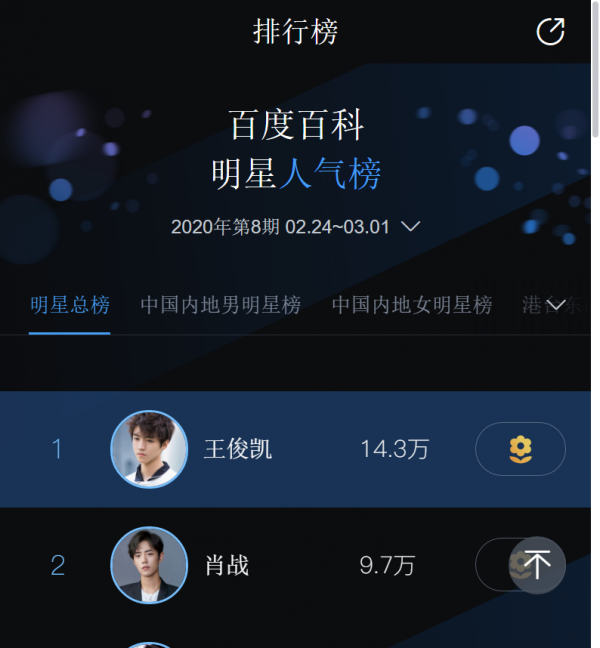百度百科明星人气榜投票方法 百度百科明星人气榜投票
