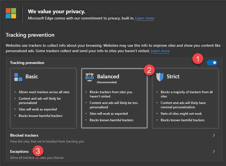 Win10 Chromium Edge新增跟踪保护功能