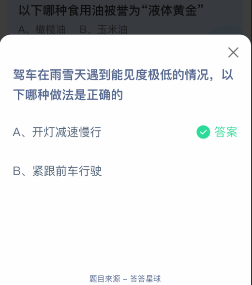 驾车在雨雪天遇到能见度极低的情况,以下哪种做法是正确的