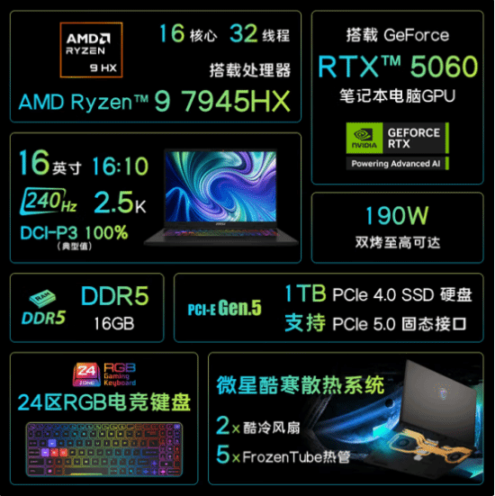 微星神影16锐龙版国补到手6319.2热卖中!7945HX+5060组合的越级体验