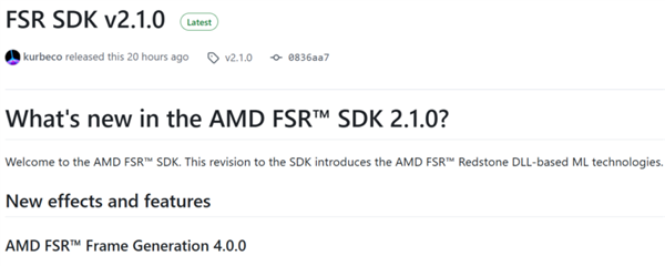 AMD FSR SDK 2.1.0发布,加速Redstone更新