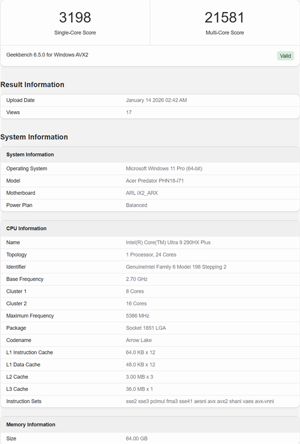 Intel Ultra 9 290HX Plus曝光：性能逼近桌面9950X3D！