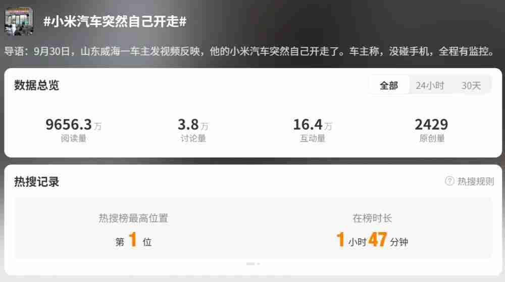  小米汽车突然自己开走？官方回应：排除质量问题 