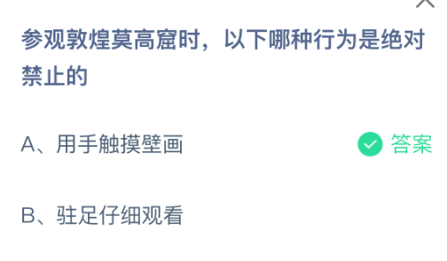 参观敦煌莫高窟时，以下哪种行为是绝对禁止的