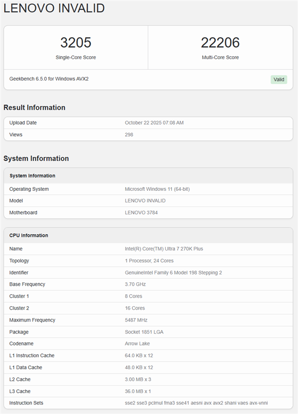 Intel升级版酷睿Ultra 7 270K Plus首次现身：开放隐藏核心+缓存、提速10％