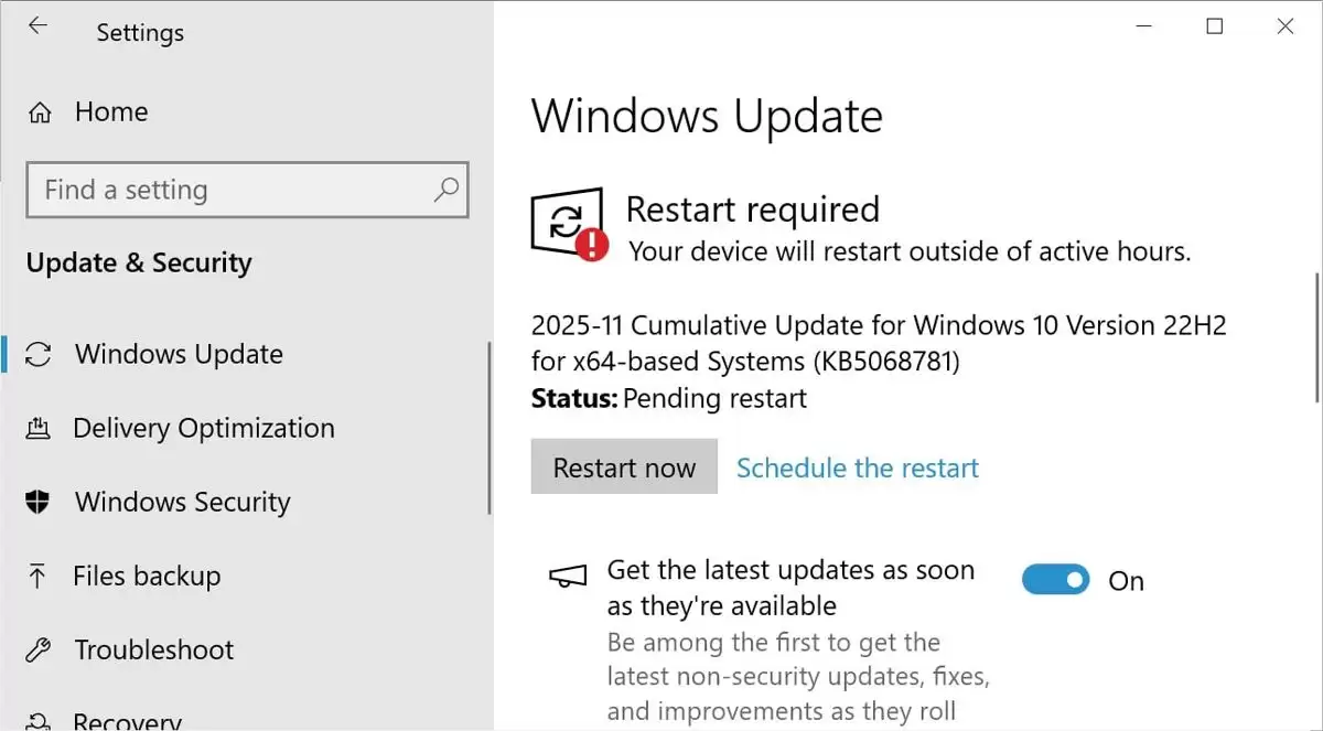 Win10首个扩展安全更新KB5068781推送: 解决误报停止支持BUG