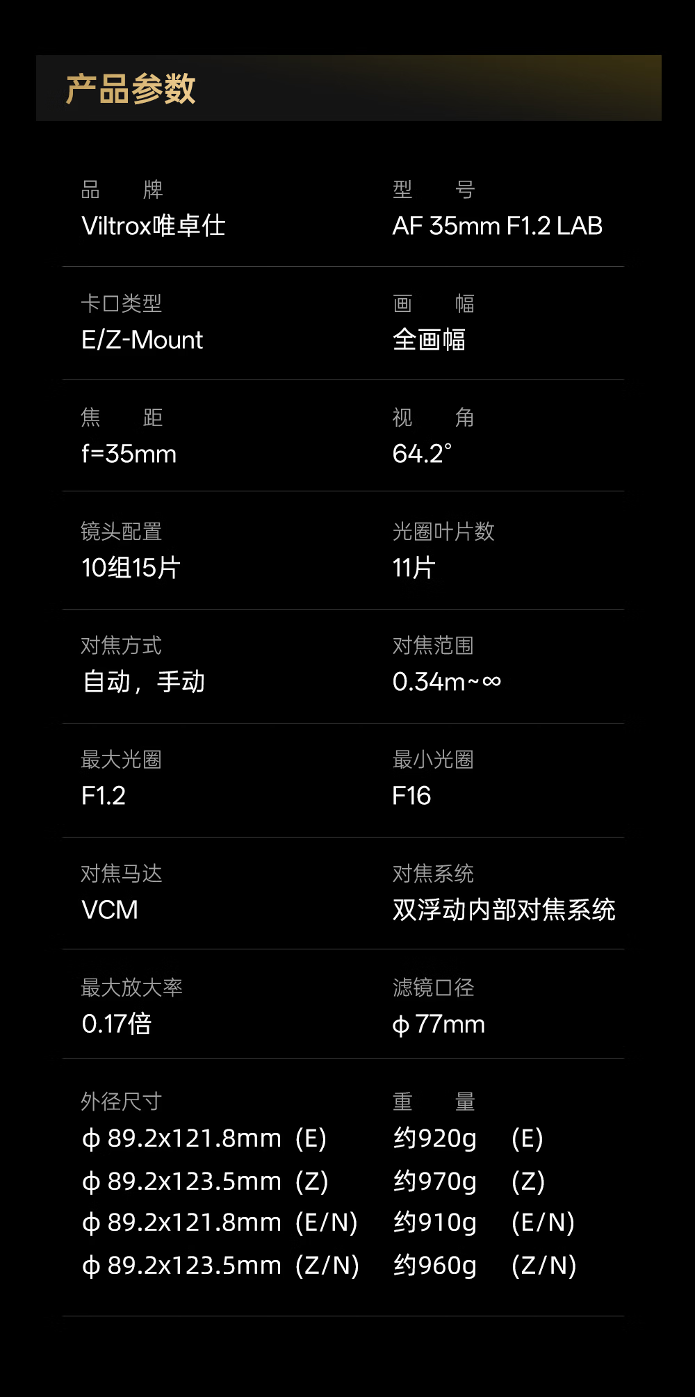 唯卓仕 AF 35mm F1.2 LAB N FE 镜头发布:无镜身显示屏,5499 元