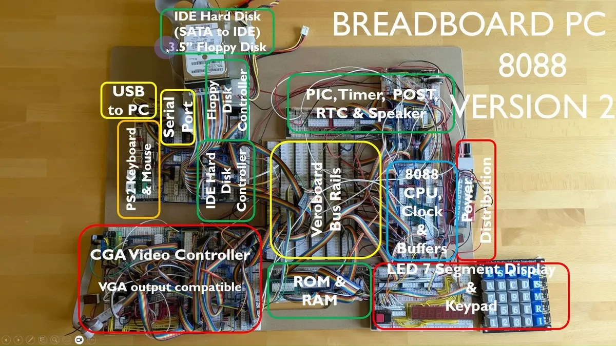 电子爱好者挑战面包板组装 Intel 386 系统，需手动连接 136 个 CPU 针脚