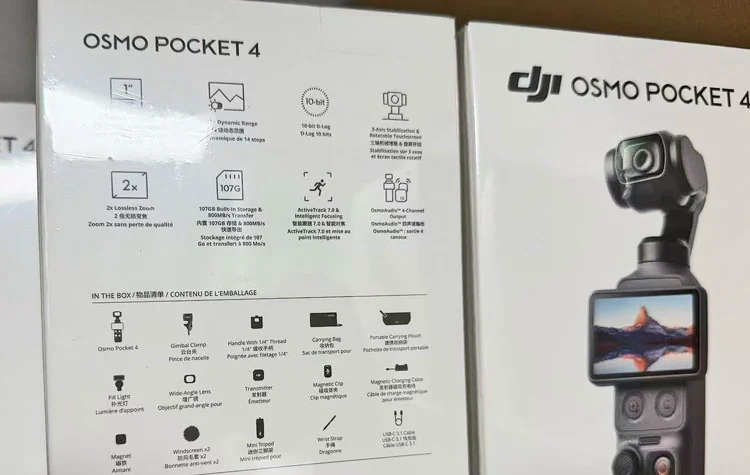 大疆 Osmo Pocket 4 全能套装包装曝光:1 英寸传感器、107GB 内置存储