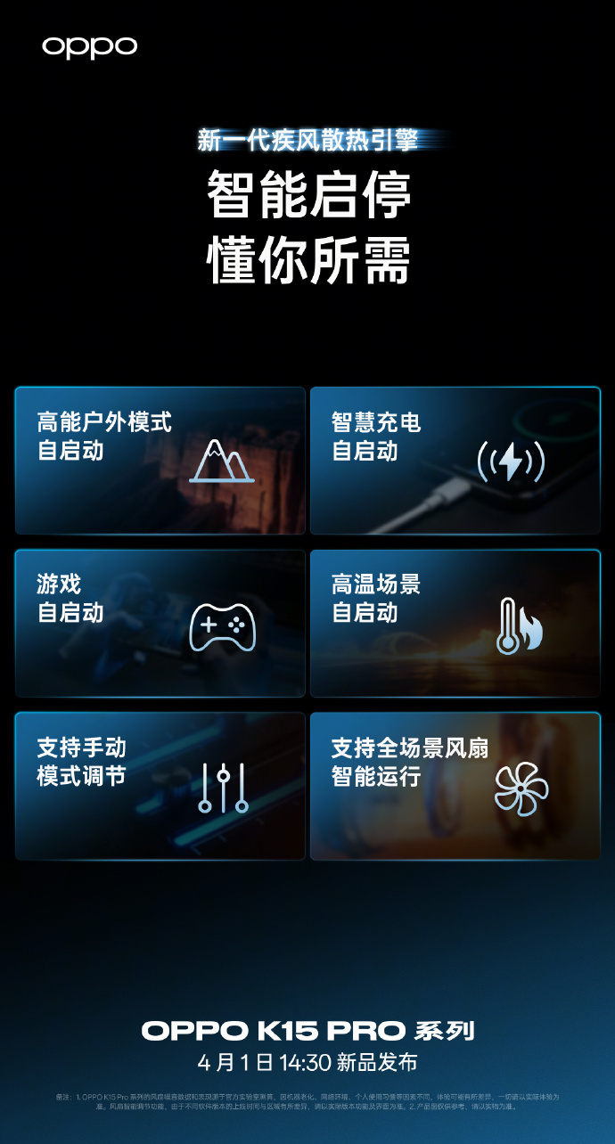 OPPO K15 Pro 系列手机风扇预热:支持智能启停、主动降噪技术