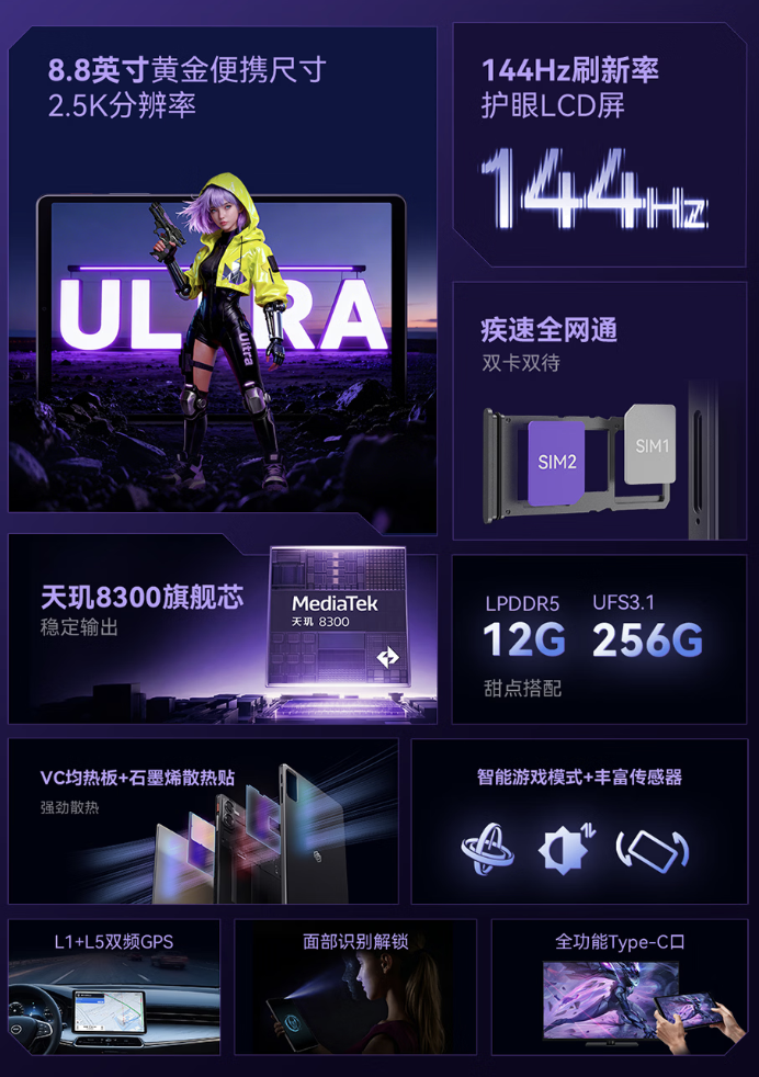 酷比魔方掌玩 mini 4 Ultra 平板上架:天玑 8300 + 12G + 256G、全网通双卡双待,首发价 2199 元