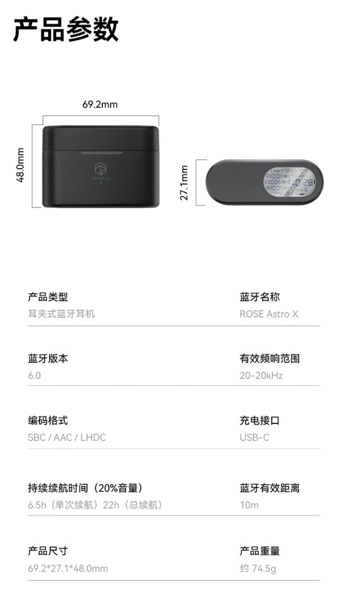 弱水时砂推出阿斯特 ASTRO X 耳夹式耳机:充电盒带数显屏、支持 LHDC 5.0,459 元