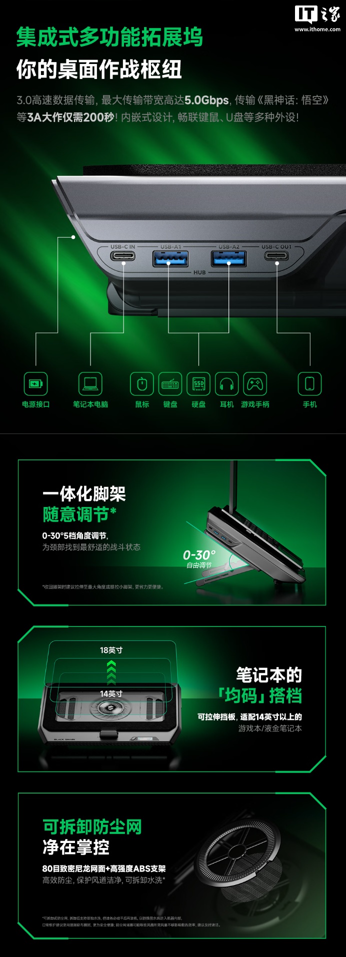 黑鲨风神Pro笔记本散热器开启新品预约：自带1.68英寸全彩小屏，到手价399元