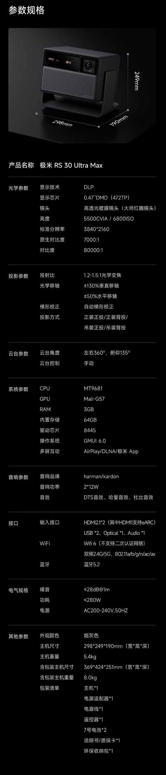 极米 RS30 系列投影仪发布：引入无极光圈技术、至高 6800 ISO/7000:1 对比度，8822-13499 元