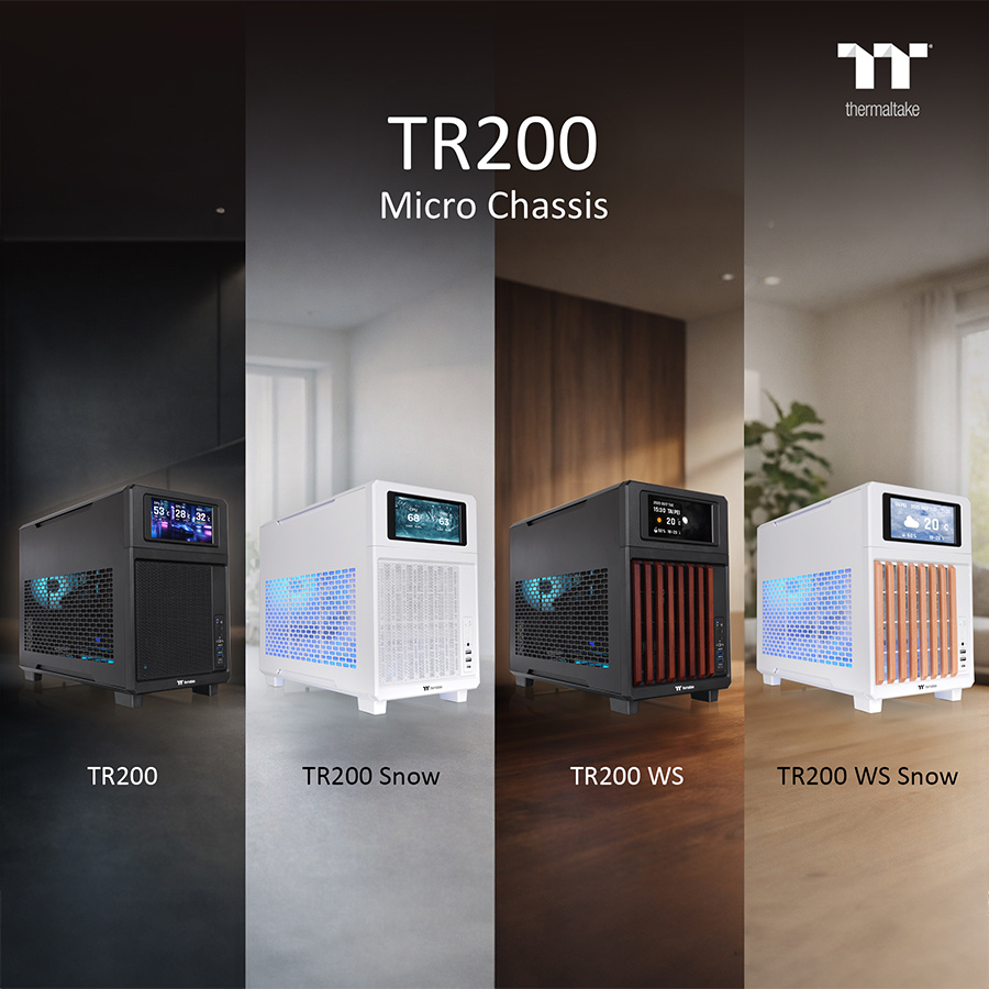 曜越推出 TR200 系列机箱:配 5.25 英寸扩展位可选装正面彩屏,提供黑白双色 / 实木格栅