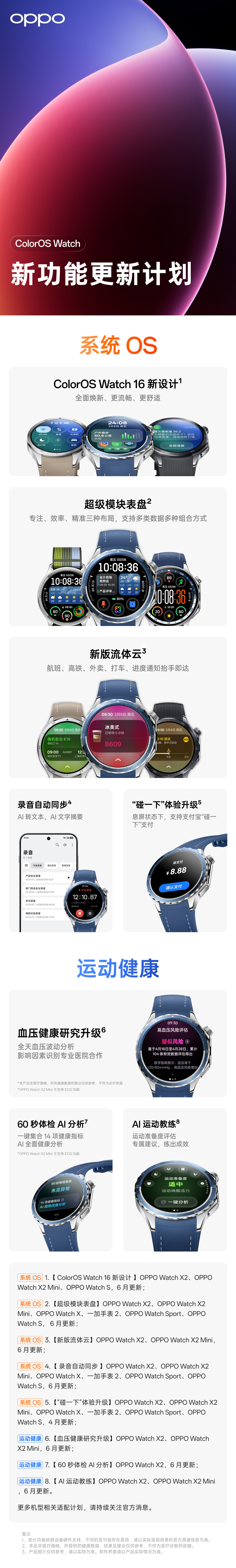 OPPO Watch 更新计划发布,ColorOS Watch 16 新设计、新版流体云等上线