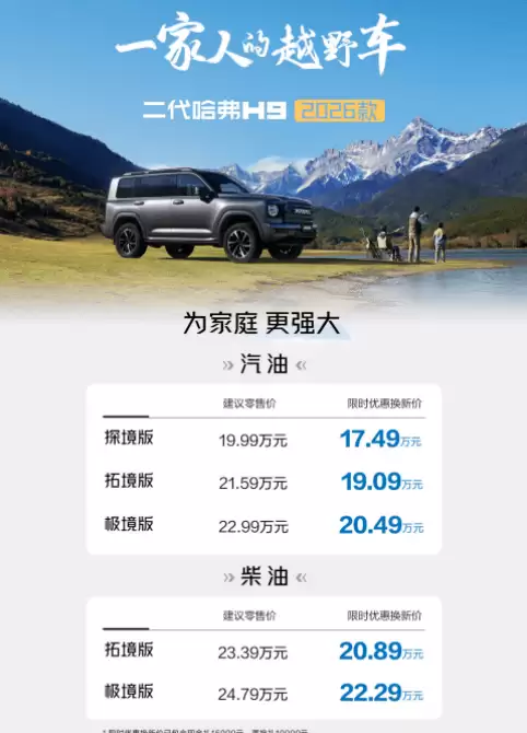二代哈弗H9 2026款焕新登场,智慧舒适越野三重升级,限时优惠17.49万起