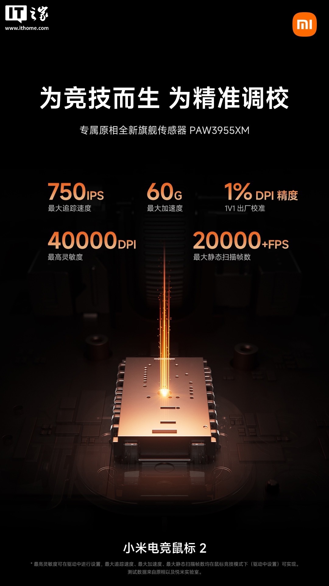 小米电竞鼠标 2 官宣搭载专属原相全新旗舰传感器 PAW3955XM