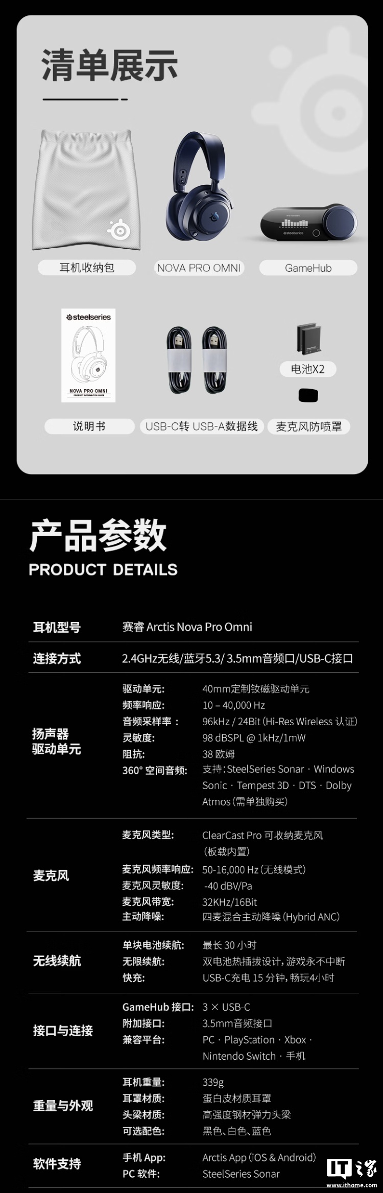赛睿推出寒冰新星 Arctis Nova Pro Omni 头戴式耳机：配双电池支持热插拔、40mm 单元，3999 元