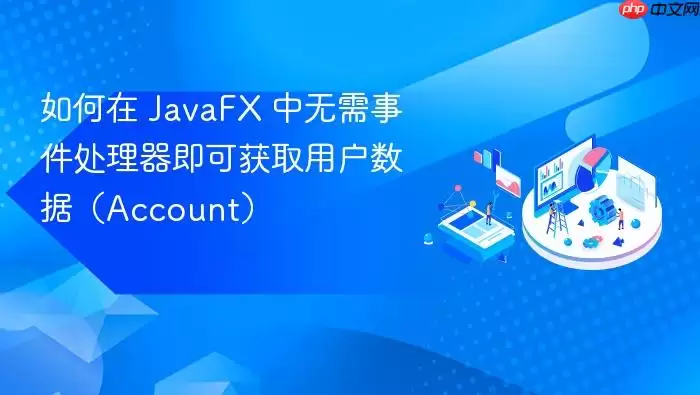 如何在 Ja vaFX 中无需事件处理器即可获取用户数据(Account)