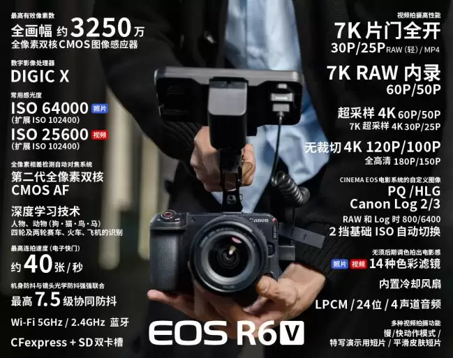 佳能推出 EOS R6 V 相机:3250 万像素 7K 传感器、取消电子取景器 / 机械快门 13999 元