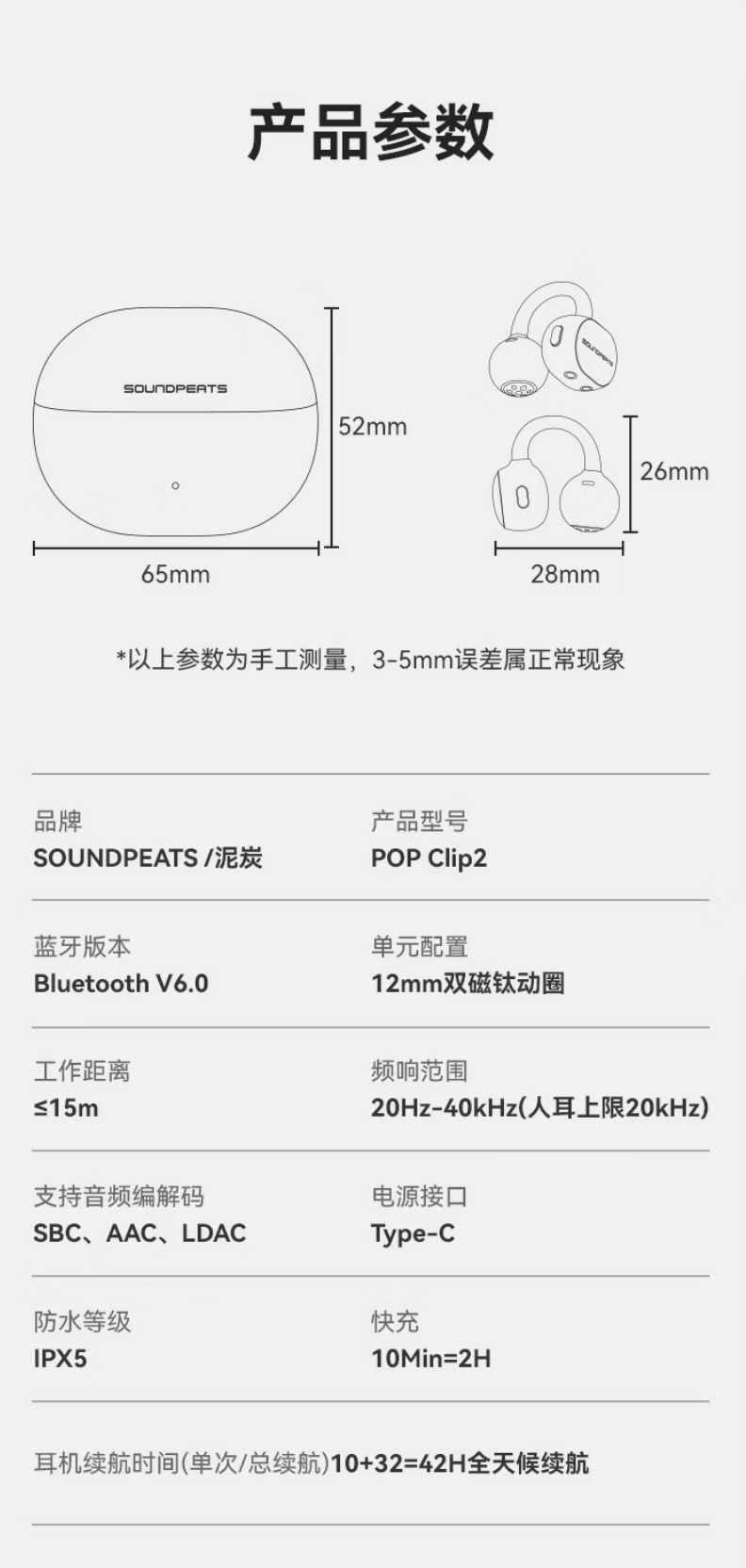 SoundPEATS 泥炭推出 POP Clip2 开放式耳机:12mm 单元、42 小时续航,289 元