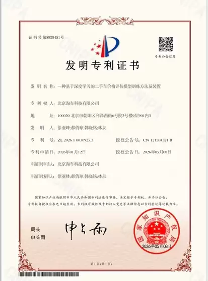 淘车车自研AI定价模型获国家发明专利,破解二手车非标定价难题