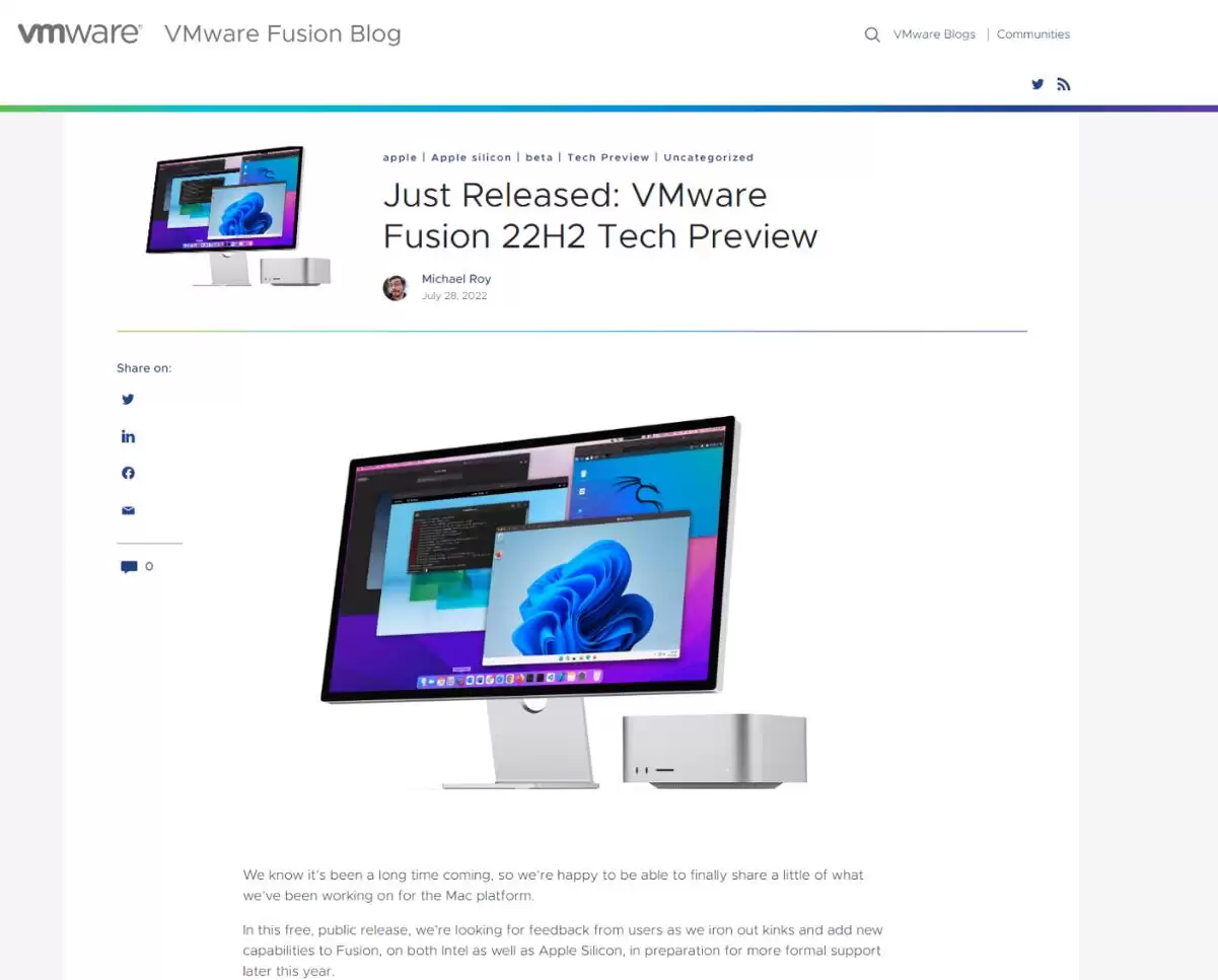 VMware 发布 Fusion 22H2 免费预览版,苹果 M1 / M2 Mac 电脑支持运行微软 Win11