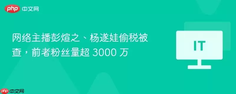 网络主播彭煊之、杨遂娃偷税被查，前者粉丝量超 3000 万
