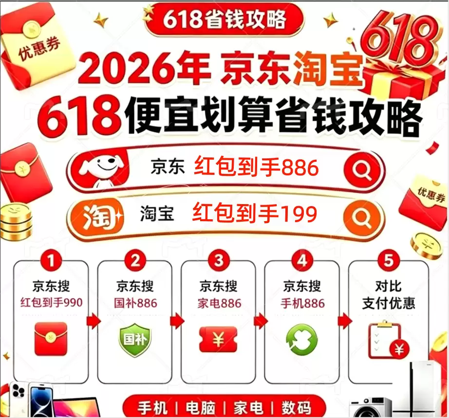 晚8点加码!京东淘宝618第三波红包全新开启,必看!淘宝京东618红包使用规则+避坑指南(新手必读)手把手教你极致省钱!