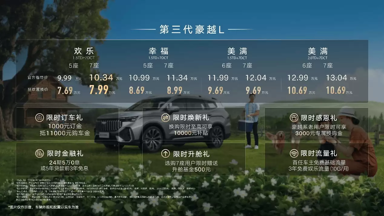 吉利豪越L欢乐七座版来袭 丰富车型矩阵 限时置换价7.69万元起