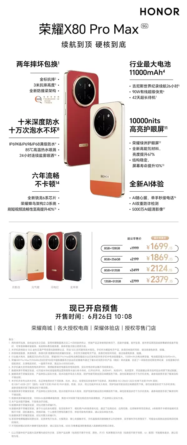 1699.15元起!一图读懂荣耀X80 Pro Max:续航创造吉尼斯纪录