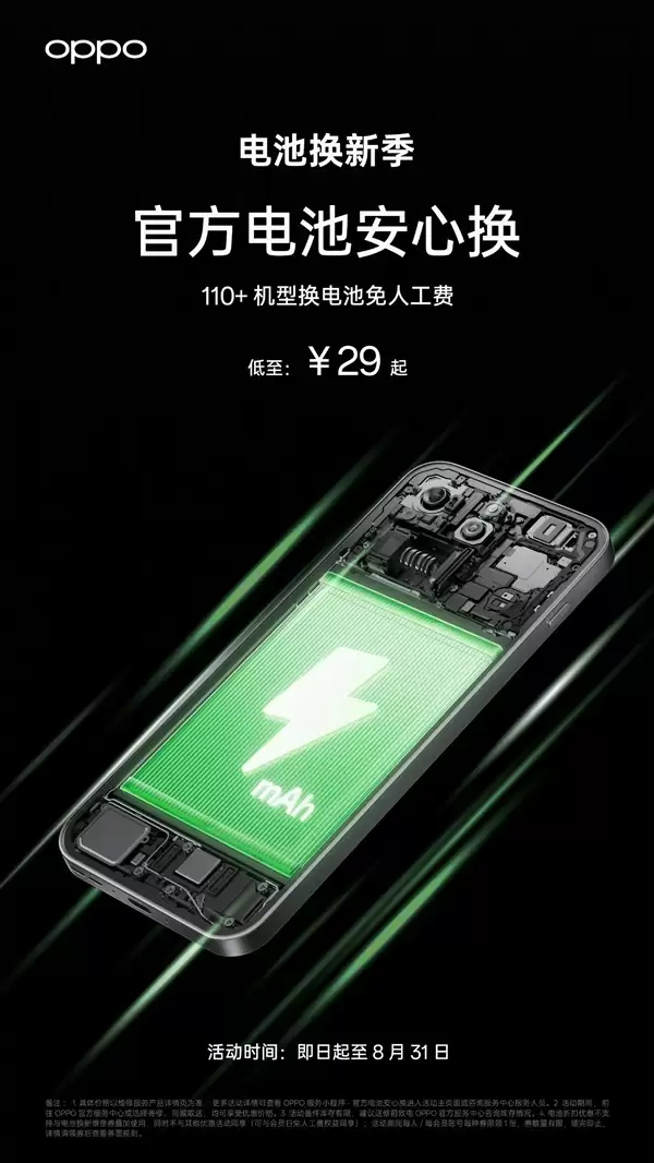 涵盖一加、realme!OPPO正式推出官方电池安心换:原厂换电低至29元