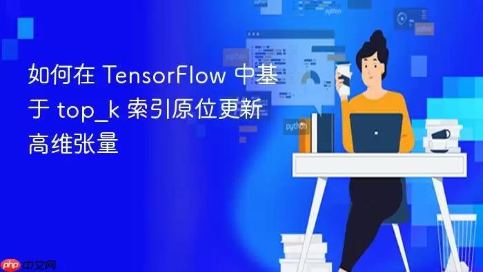 如何在 TensorFlow 中基于 top_k 索引原位更新高维张量