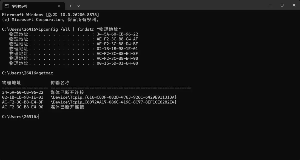 Windows和Python获取MAC地址的极简方法