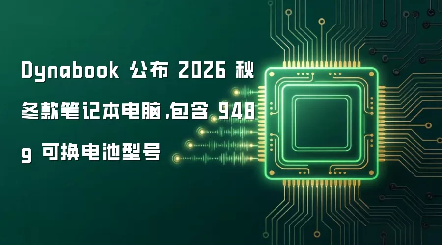 Dynabook 公布 2026 秋冬款笔记本电脑，包含 948g 可换电池型号