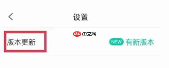 设置页面，红圈标注‘版本更新’选项位置
