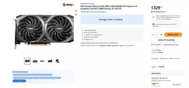 RTX 3060以原始定价重返美国零售市场
