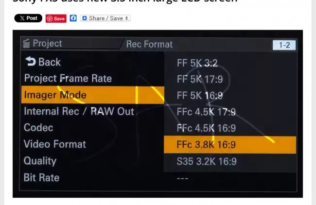 索尼 FX5 电影摄影机配备 3.5 英寸 16:9 可翻转全向屏幕