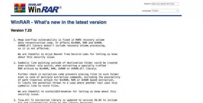 WinRAR 7.23 版本发布修复内存溢出和路径遍历安全漏洞